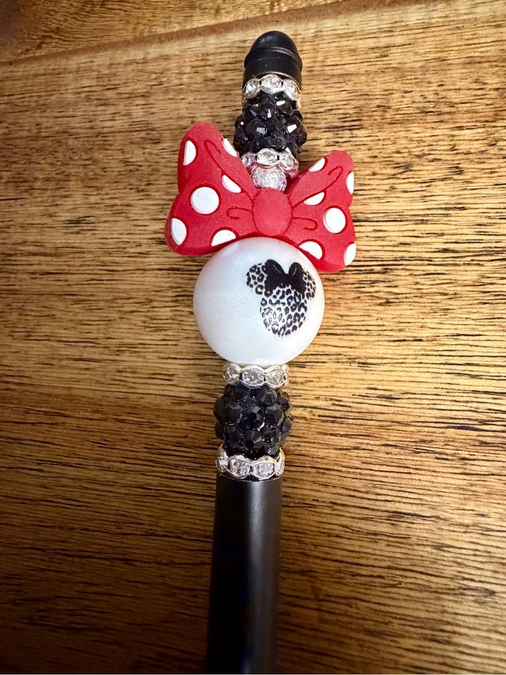 Black Pen with Red Polka Dot Bow and Minnie Heart Bead